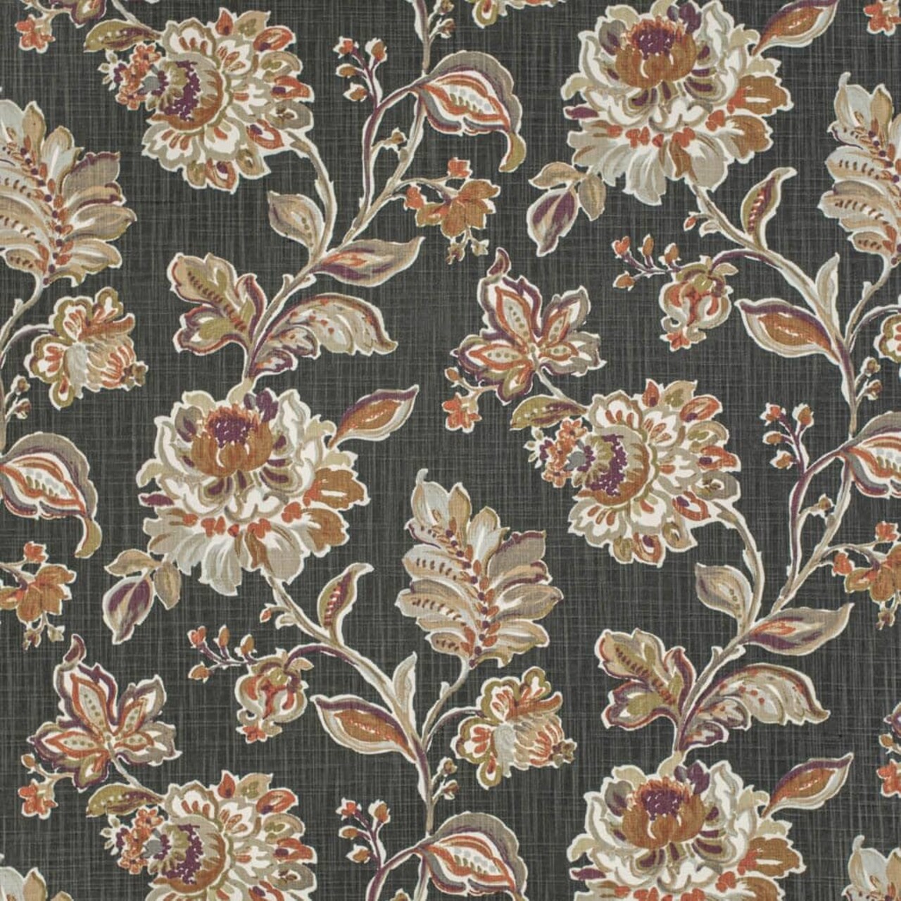 Black Floral Linen Look Print Upholstery Fabric by The Yard - SKU: Bernard Tobacco